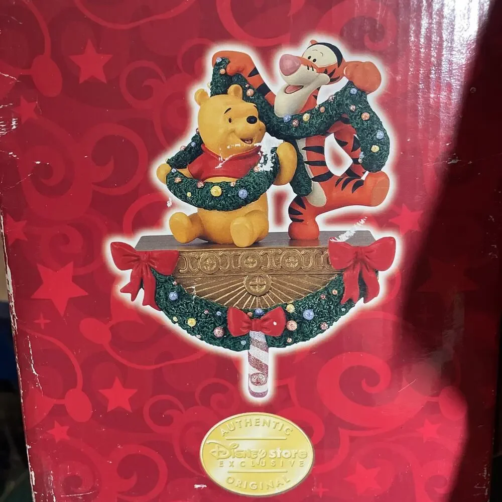 Disney Store Winnie Pooh & Tigger Christmas Stocking Holder Hanger Vtg w/Box